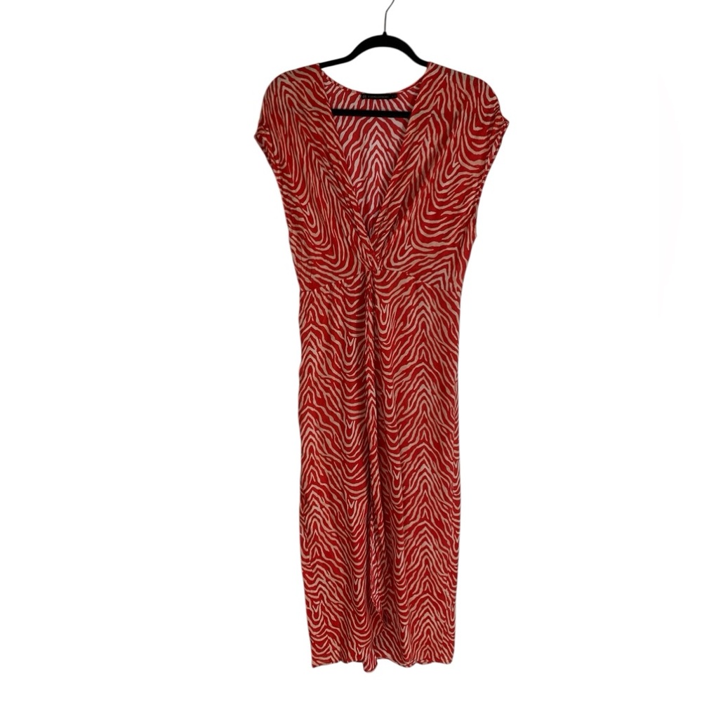 Women's Vix Paula Hermanny Red Beige Zebra Cap Sleeve V-Neck Swim Cover Up Large